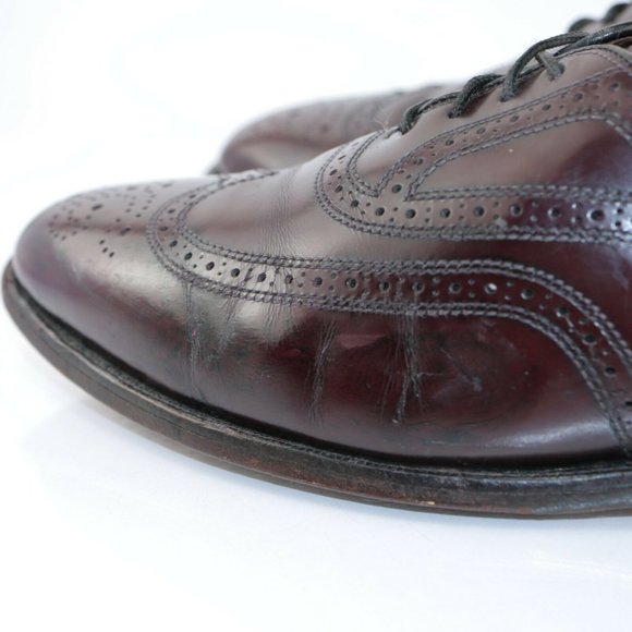 Allen Edmonds Townley Wingtip Oxford Size 10.5 D Burgundy Leather Dress Shoe - Picture 7 of 12